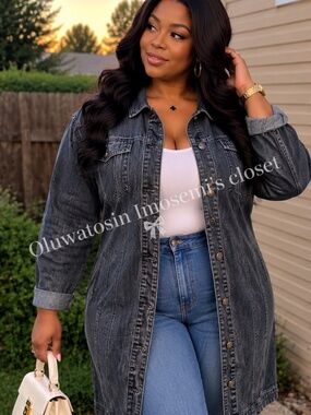 Vintage Charcoal Washed Longline Denim Jacket
